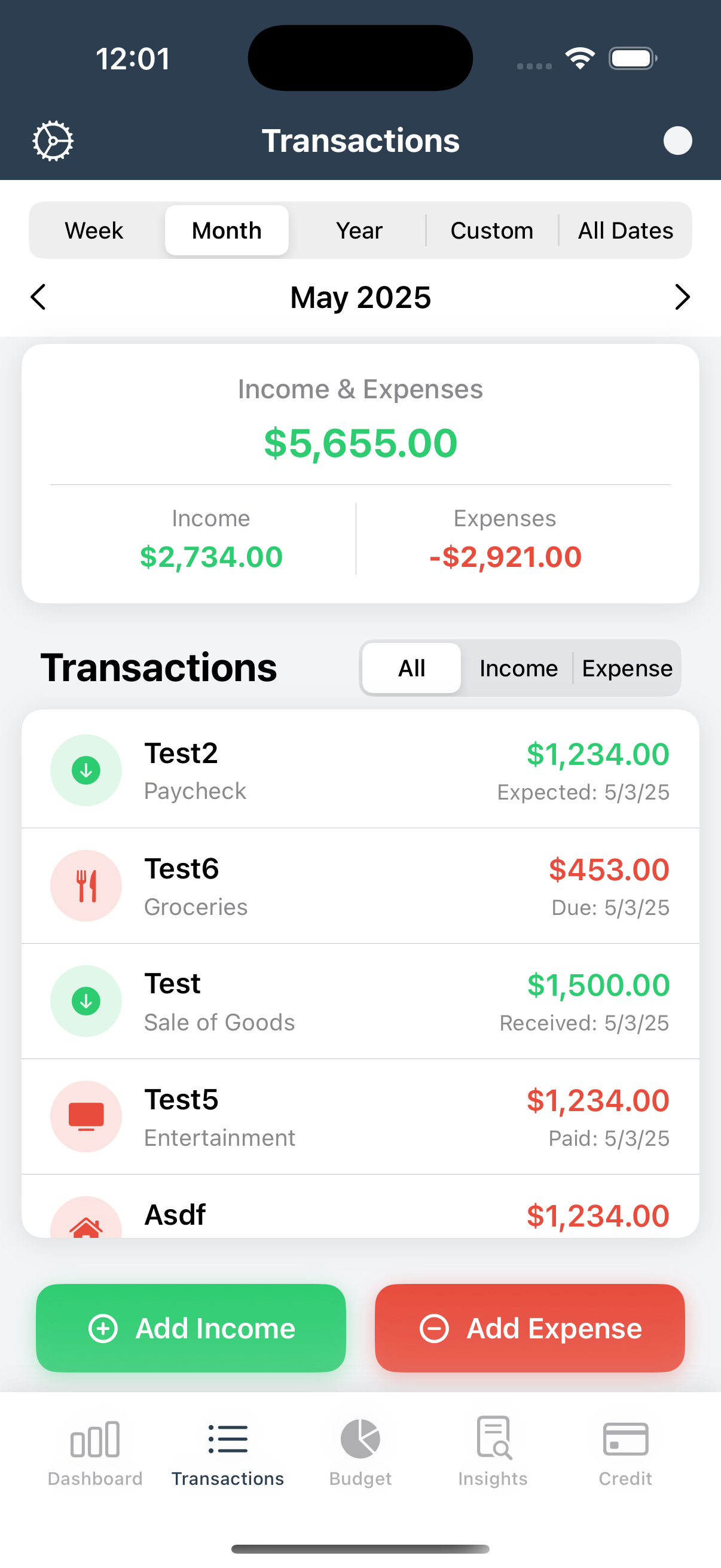 Income & Expense Transactions Tracking